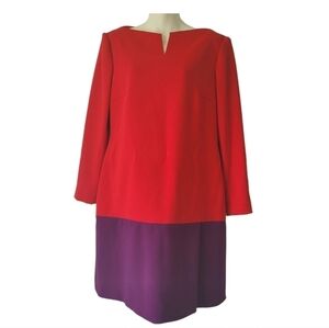 LK Bennett London Red Purple Colorblock Shift Dress Size 10 Office Tailored